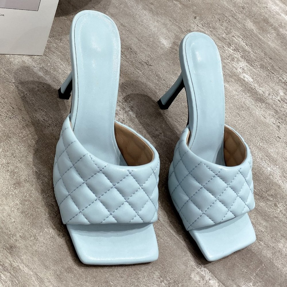 SOLD- Quilted Open Toe Mules Slides Heels